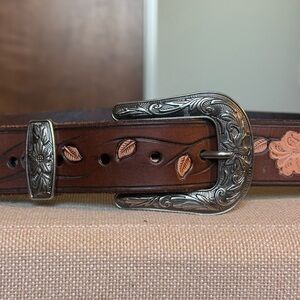 Brown Leather Belt with Silver Buckle